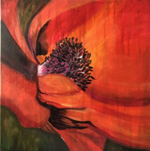Mohn2, Acral auf Leinwand, 2025, 40x40x1,5 cm, 320,00 €
