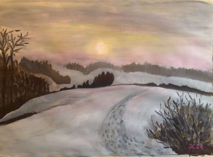 Winter in Ergoldsbach, Acryl auf Papier, 2024, 42x59,4 cm, 350,00 €